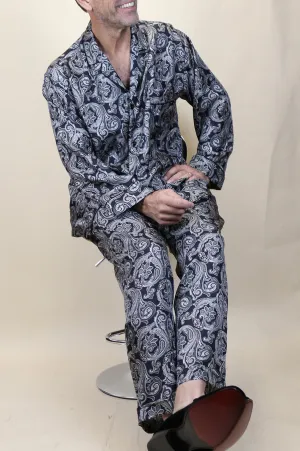 Grey & Black Silk Pajama Set