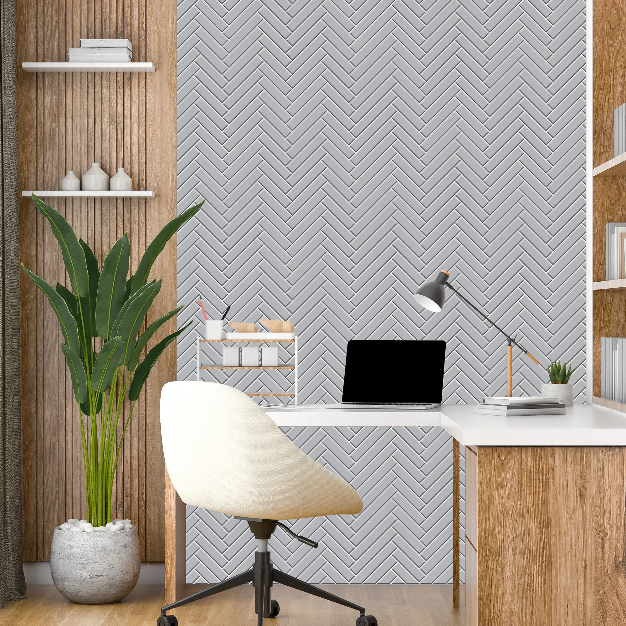 Grey Single Herringbone Tile Acrylic Shower Wall Panel 2440mm x 1220mm (3mm Thick)