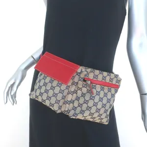 Gucci Double Pocket Belt Bag Brown GG Monogram Canvas & Red Leather
