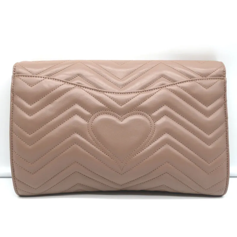 Gucci GG Marmont Large Clutch Bag Porcelain Rose Matelasse Leather