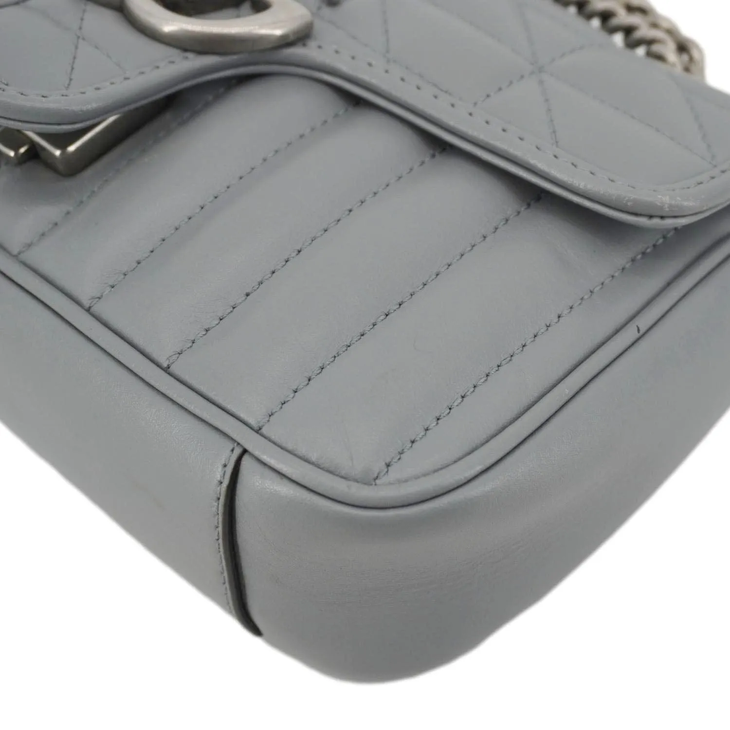 GUCCI GG Marmont Mini Matelasse Chevron Leather Shoulder Bag Gray 446744