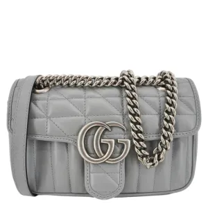 GUCCI GG Marmont Mini Matelasse Chevron Leather Shoulder Bag Gray 446744