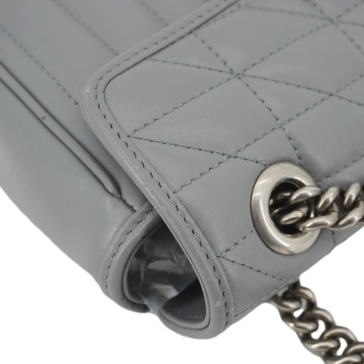 GUCCI GG Marmont Mini Matelasse Chevron Leather Shoulder Bag Gray 446744