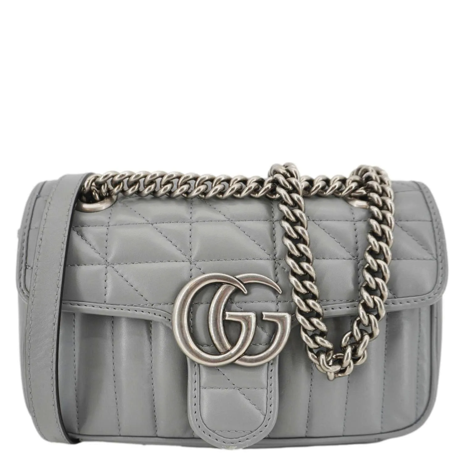 GUCCI GG Marmont Mini Matelasse Chevron Leather Shoulder Bag Gray 446744