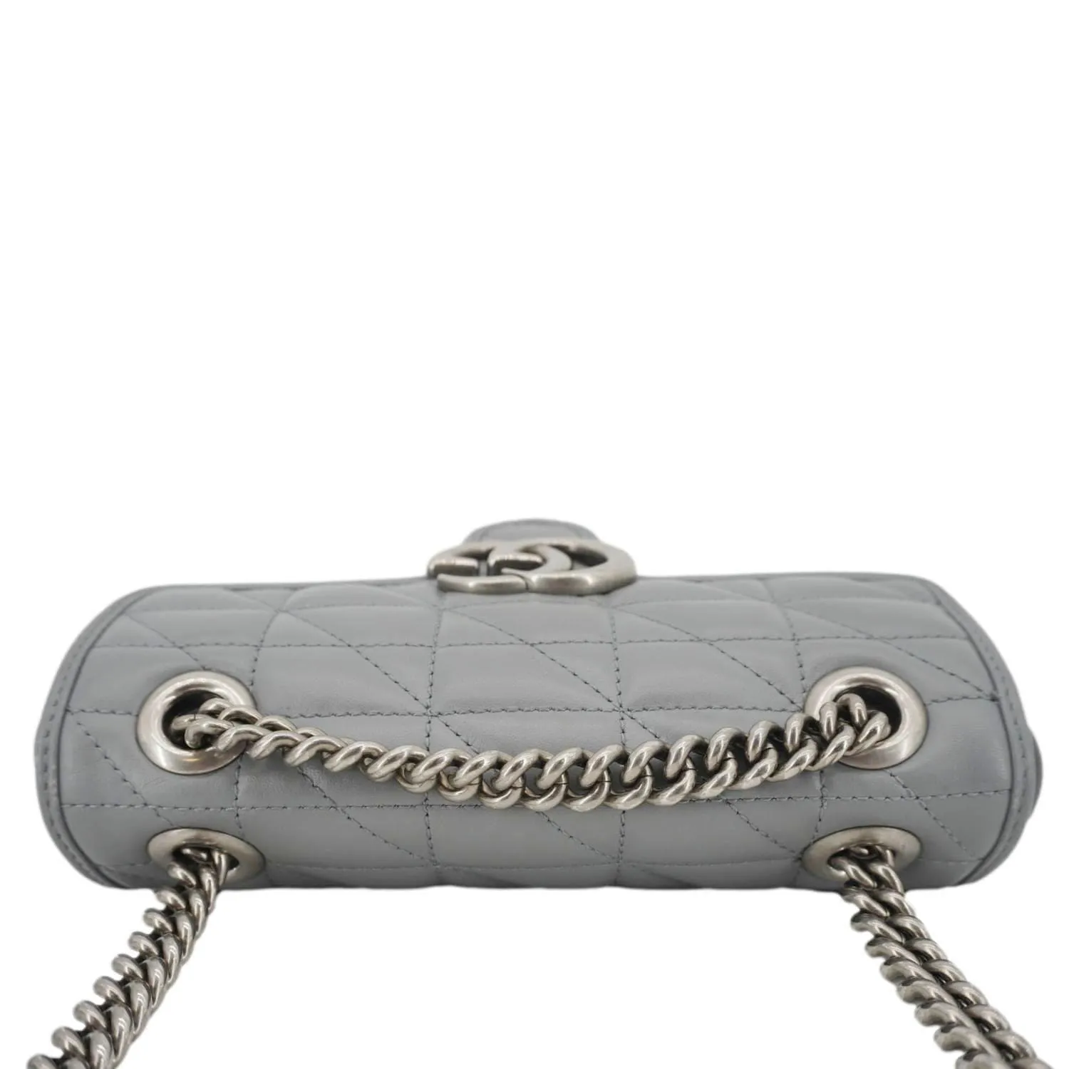 GUCCI GG Marmont Mini Matelasse Chevron Leather Shoulder Bag Gray 446744