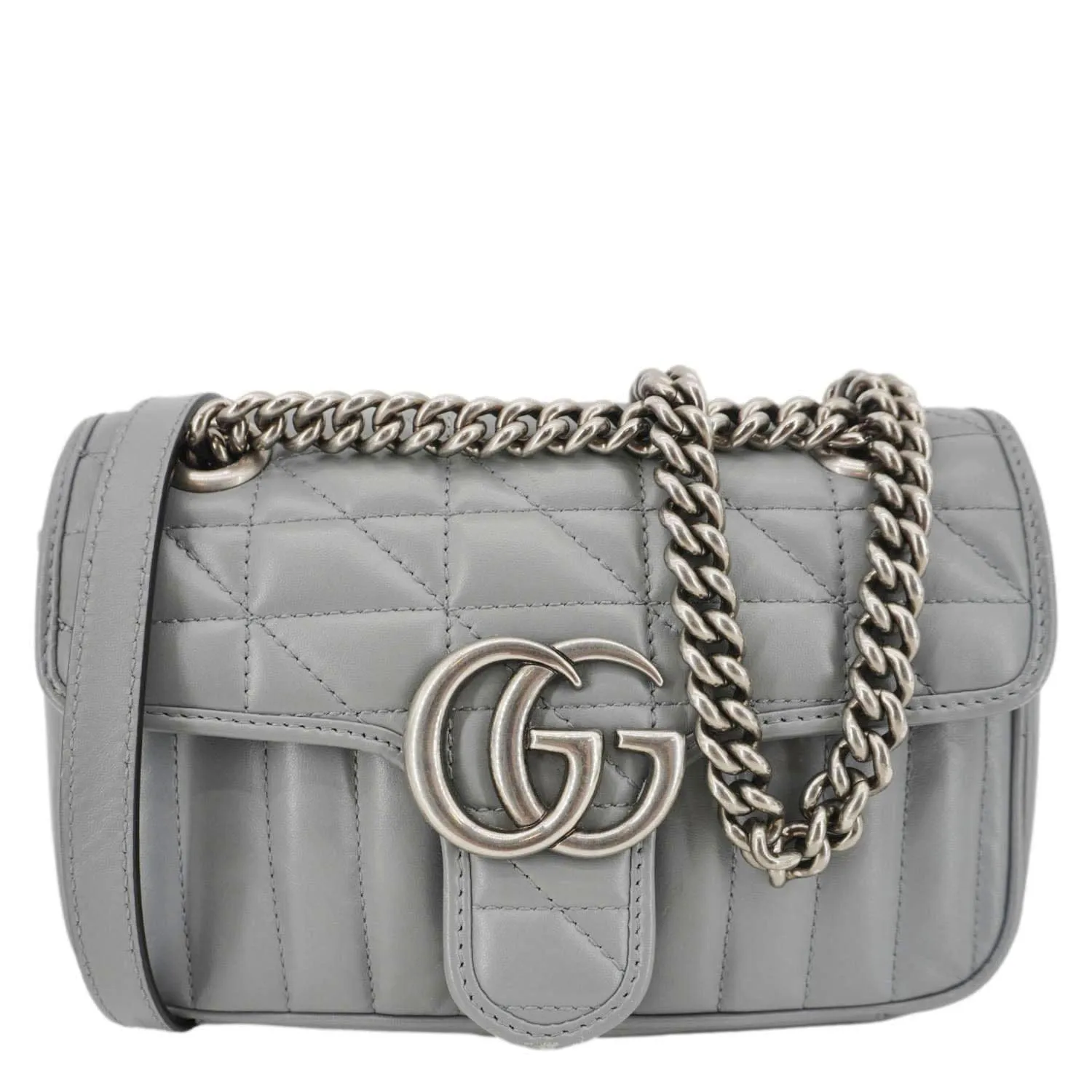 GUCCI GG Marmont Mini Matelasse Chevron Leather Shoulder Bag Gray 446744