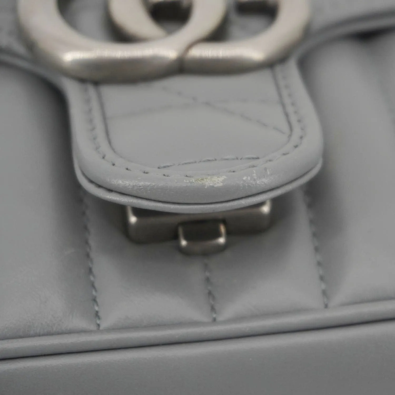 GUCCI GG Marmont Mini Matelasse Chevron Leather Shoulder Bag Gray 446744