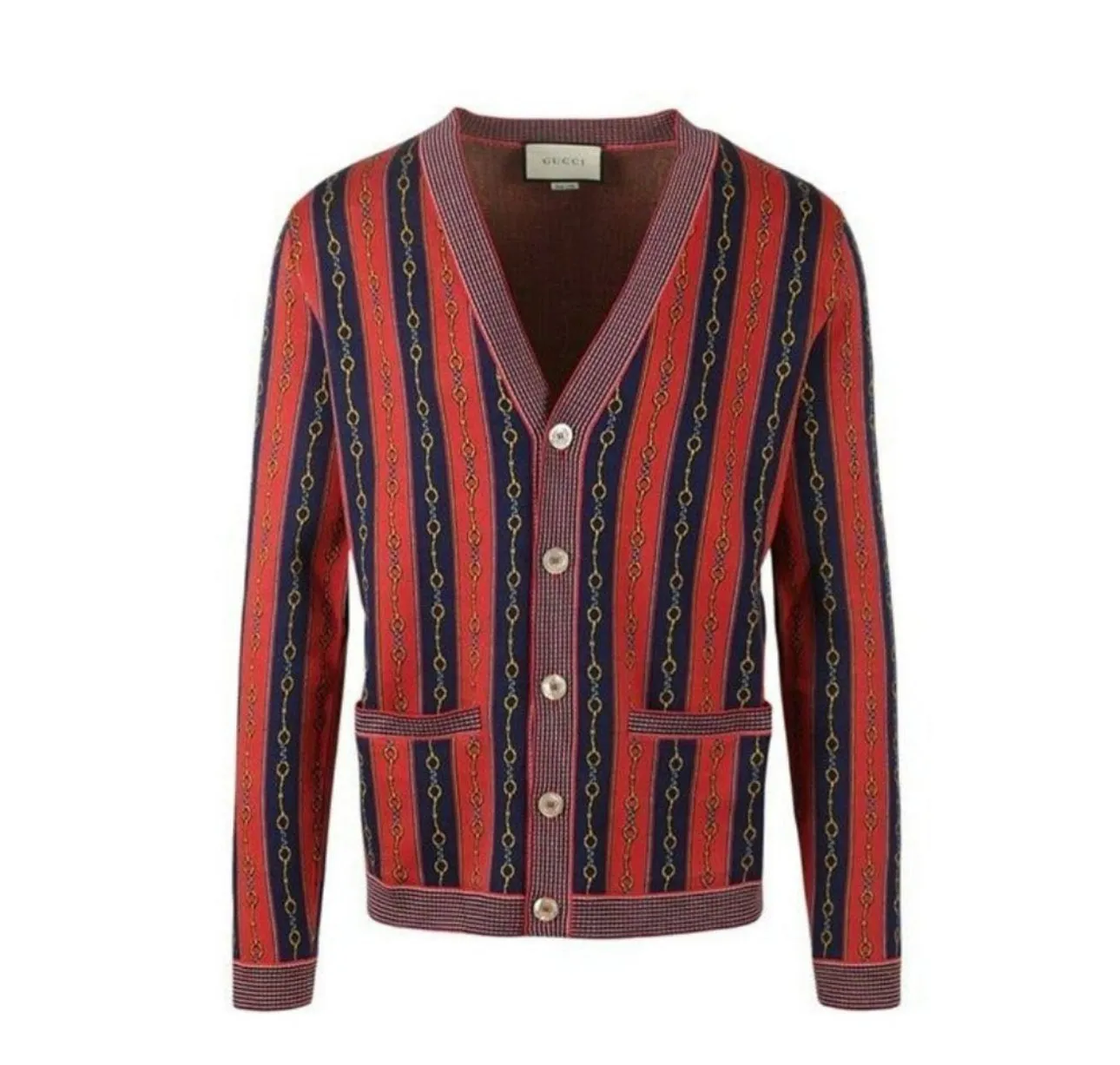 Gucci V-Neck Horsebit Chain Knit Cardigan