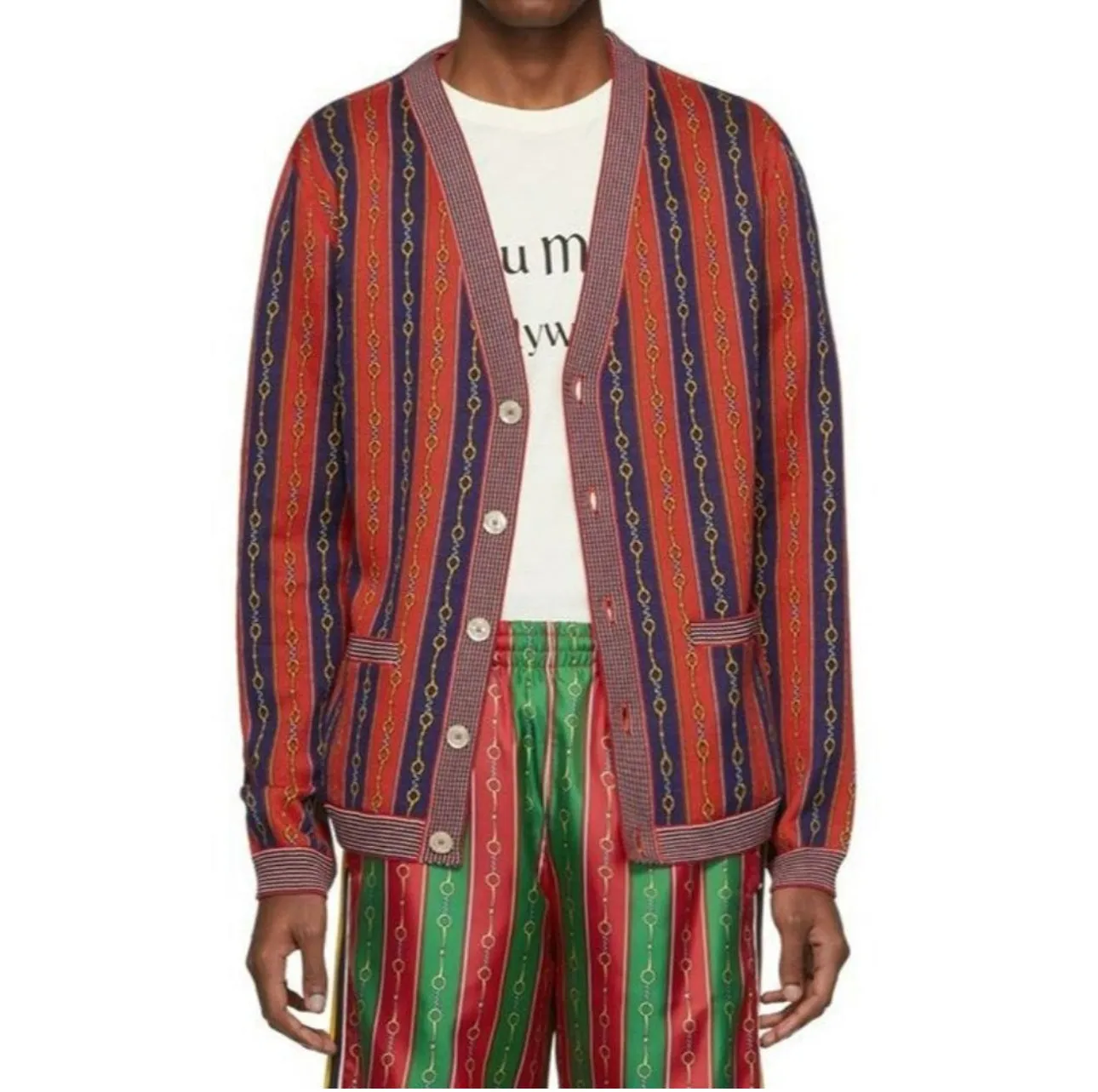 Gucci V-Neck Horsebit Chain Knit Cardigan