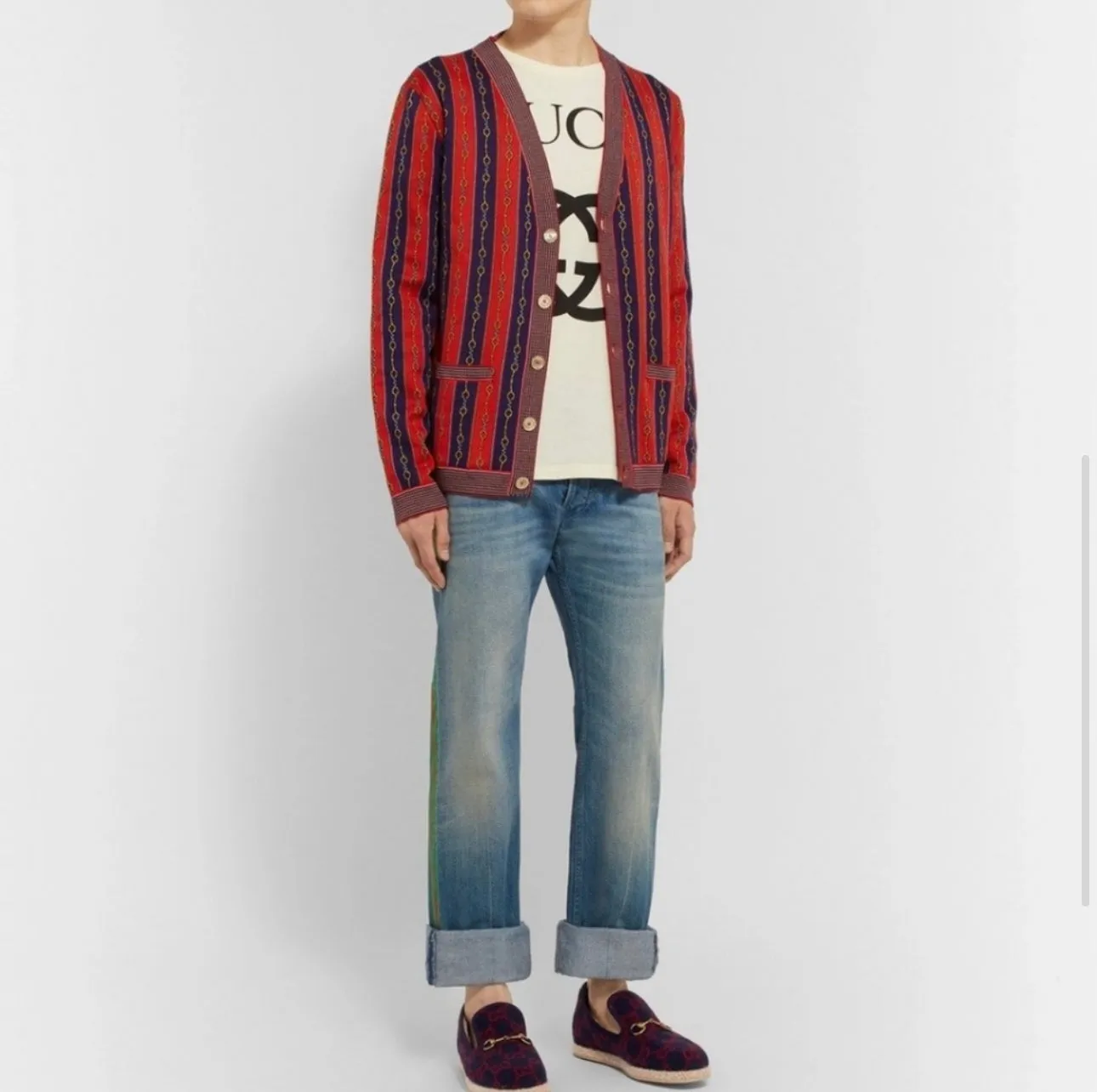 Gucci V-Neck Horsebit Chain Knit Cardigan