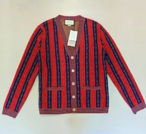 Gucci V-Neck Horsebit Chain Knit Cardigan