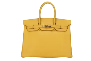 HERMES BIRKIN 35 (STAMP Z CIRCLE) YELLOW MUSTARD COURCHEVAL LEATHER GOLD HARDWARE WITH KEYS&LOCK, RAINCOAT & DUST COVER