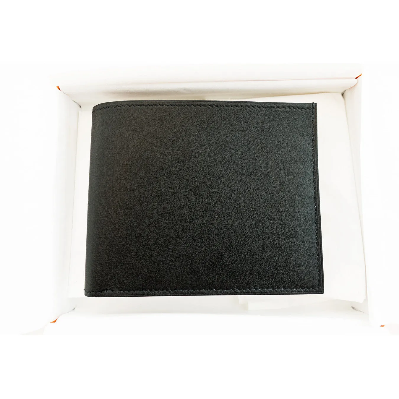 Hermes Black Swift Men's Wallet Blue Petit Fil d'Argent Silk Lining Classic Gift