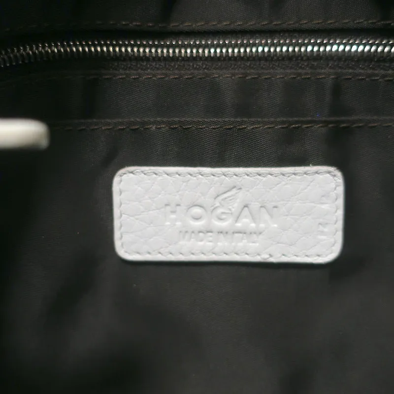 Hogan Buckled Flap Bag White Grained Leather Medium Shoulder Bag
