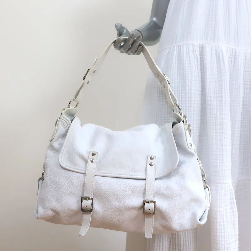 Hogan Buckled Flap Bag White Grained Leather Medium Shoulder Bag