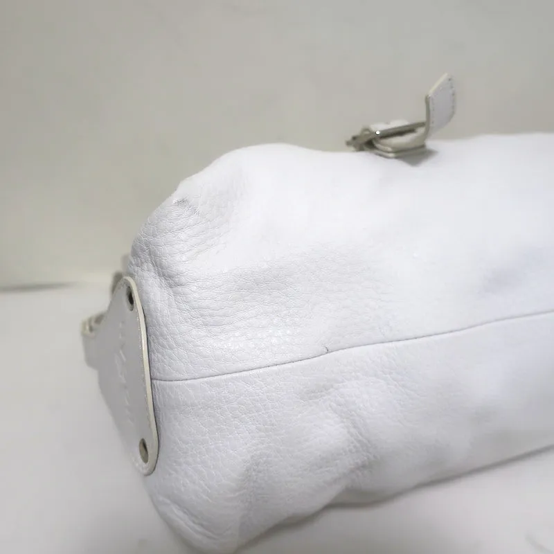 Hogan Buckled Flap Bag White Grained Leather Medium Shoulder Bag