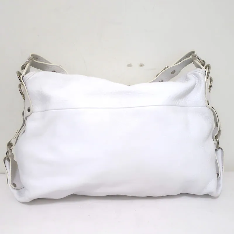 Hogan Buckled Flap Bag White Grained Leather Medium Shoulder Bag