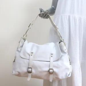 Hogan Buckled Flap Bag White Grained Leather Medium Shoulder Bag