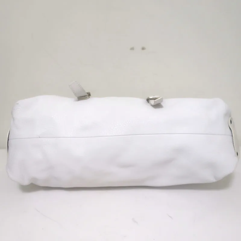 Hogan Buckled Flap Bag White Grained Leather Medium Shoulder Bag