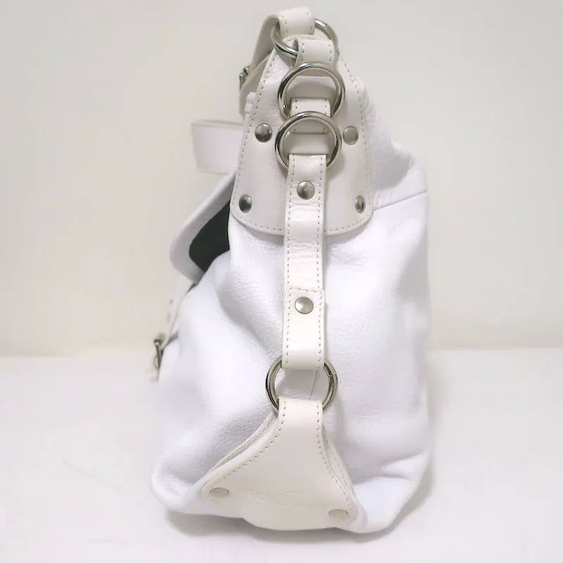 Hogan Buckled Flap Bag White Grained Leather Medium Shoulder Bag