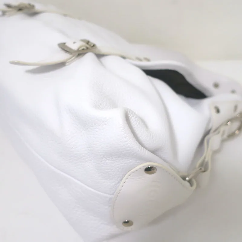 Hogan Buckled Flap Bag White Grained Leather Medium Shoulder Bag