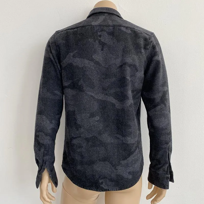 IRO Long Sleeve Shirt Priam Dark Grey Camouflage Wool-Blend Size Extra Small