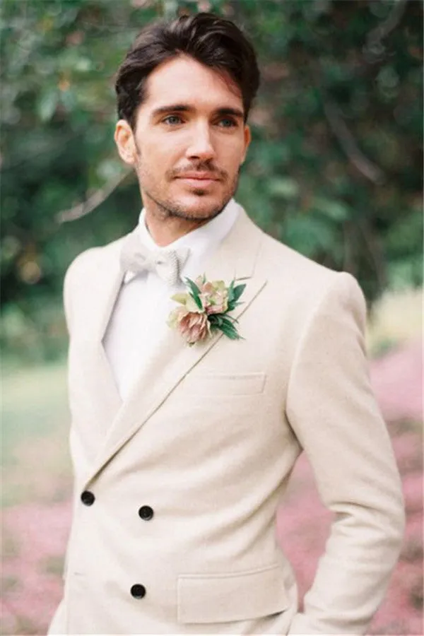 Ivory Wedding Tuxedos For Groom Two-pieces Set Groomsmen Best Man Suit groom