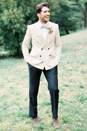 Ivory Wedding Tuxedos For Groom Two-pieces Set Groomsmen Best Man Suit groom