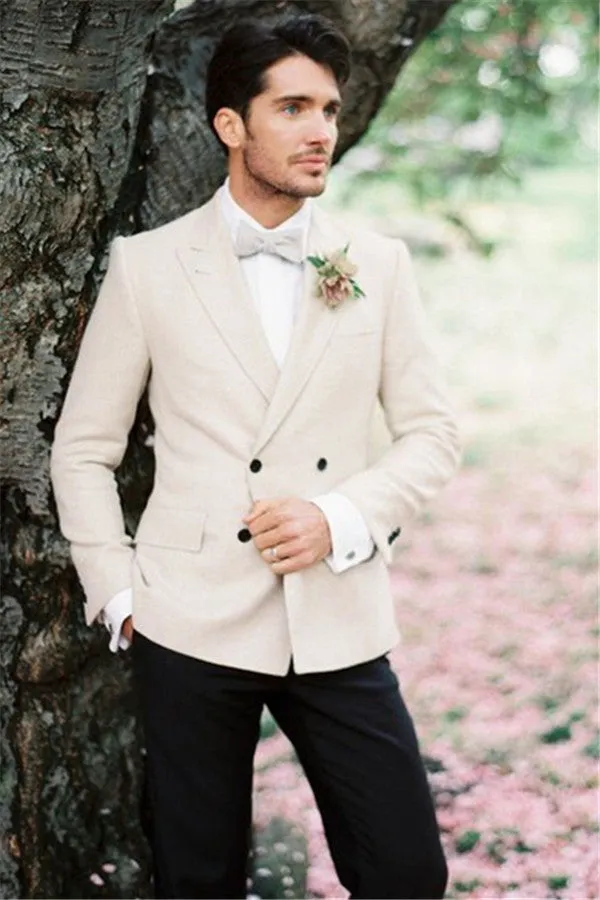Ivory Wedding Tuxedos For Groom Two-pieces Set Groomsmen Best Man Suit groom