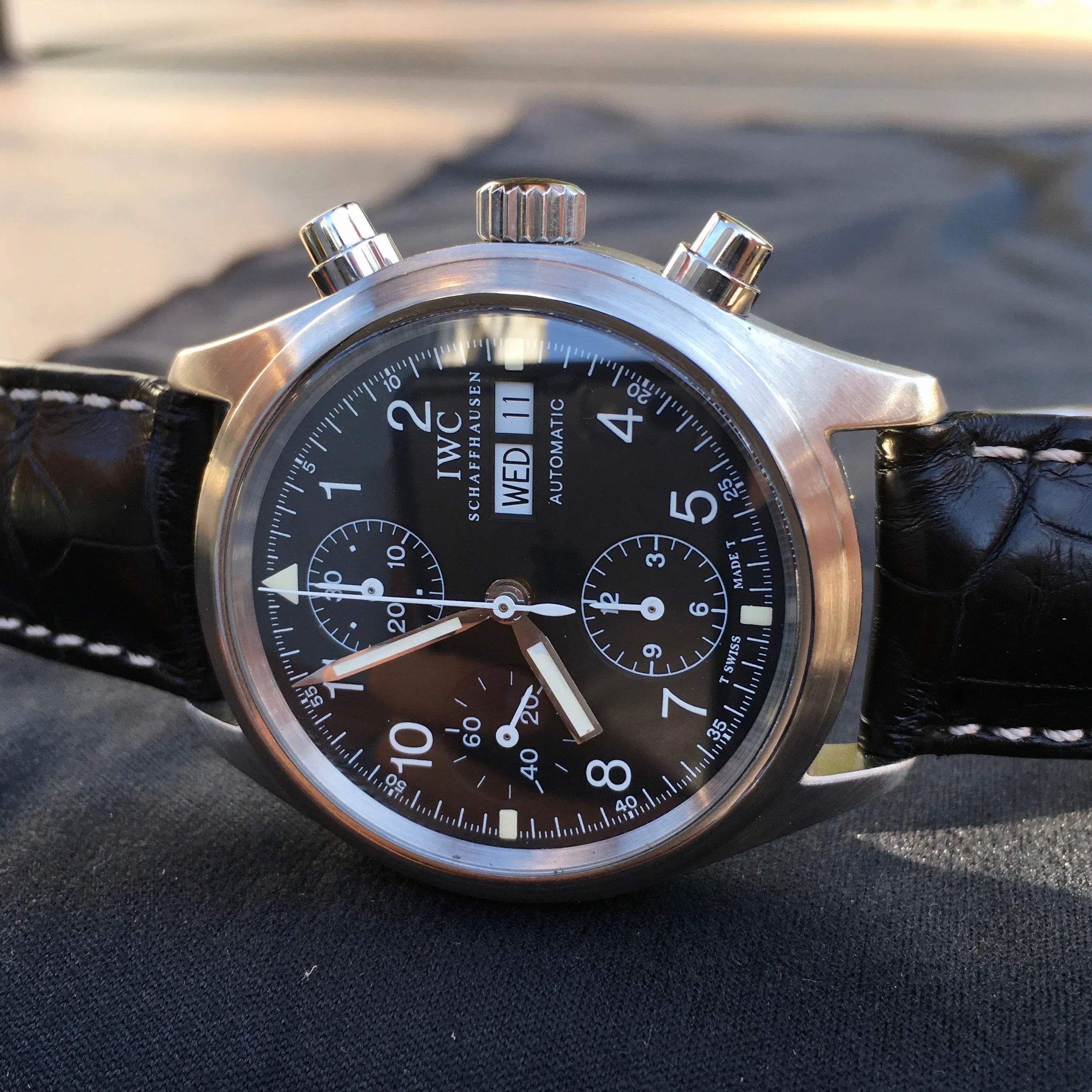IWC Der Flieger Chronograph 3706 Pilot Steel Automatic Mens Wristwatch