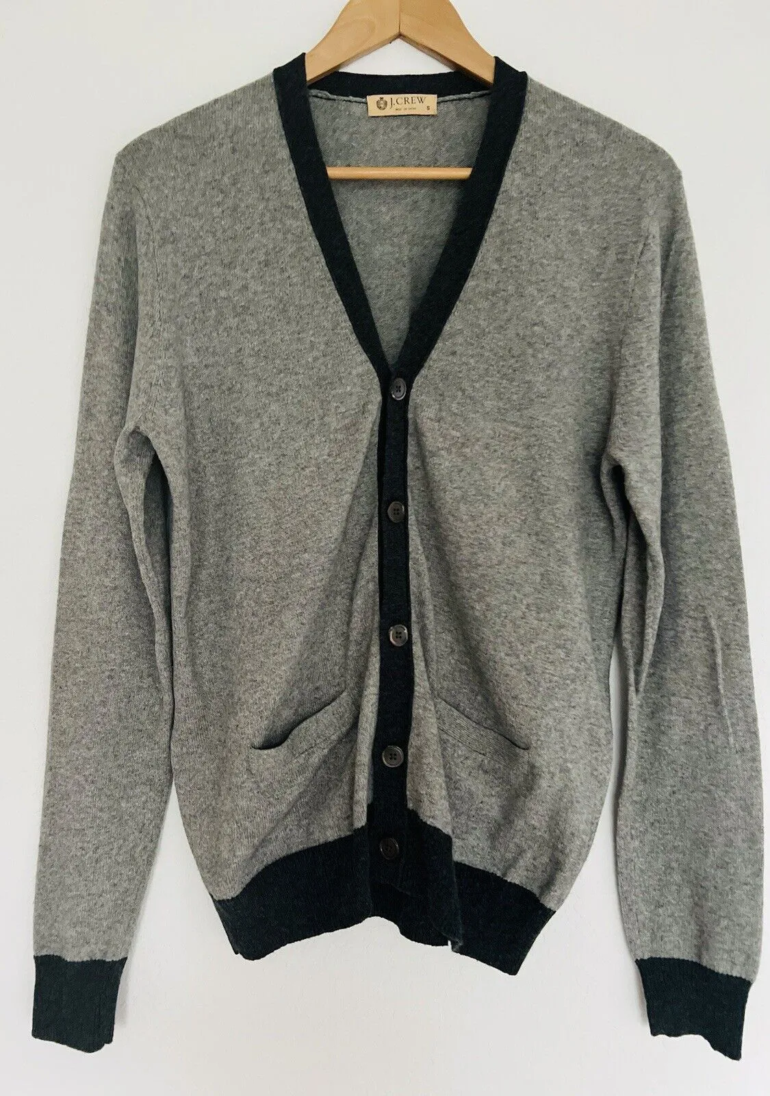 J. CREW Mens Gray Button Cardigan Sz S Cashmere Blend Pockets Grandpa Sweater
