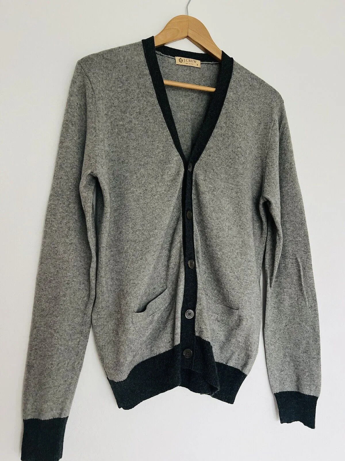 J. CREW Mens Gray Button Cardigan Sz S Cashmere Blend Pockets Grandpa Sweater