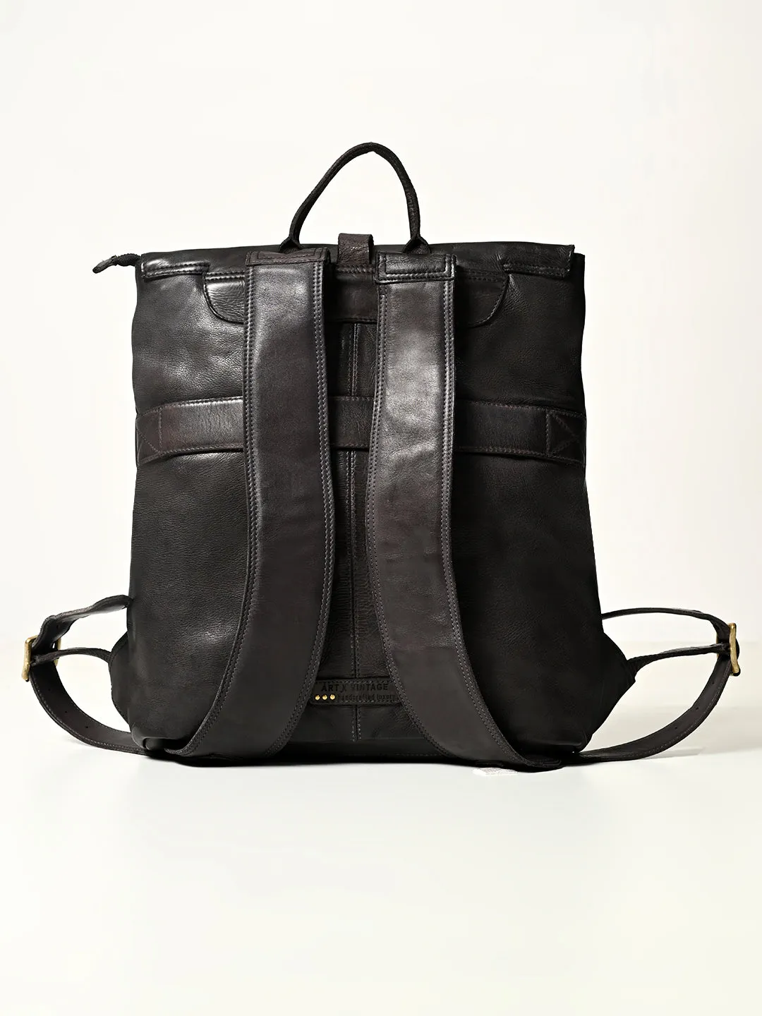 James : Real Leather Black Backpack by Art N Vintage