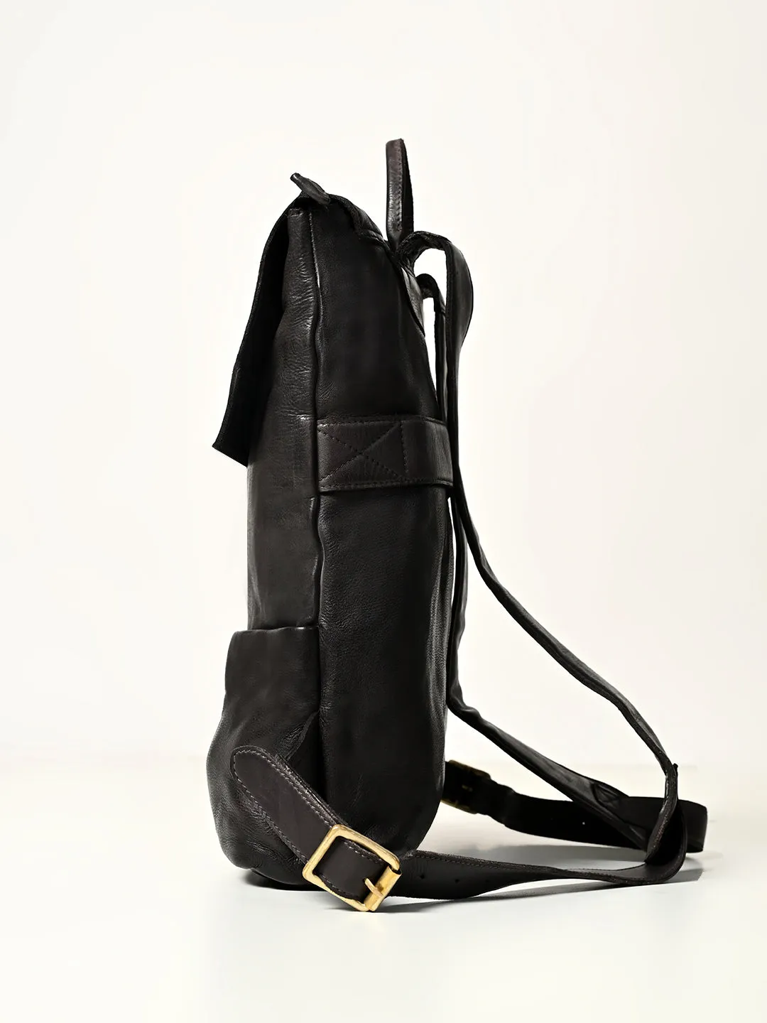 James : Real Leather Black Backpack by Art N Vintage