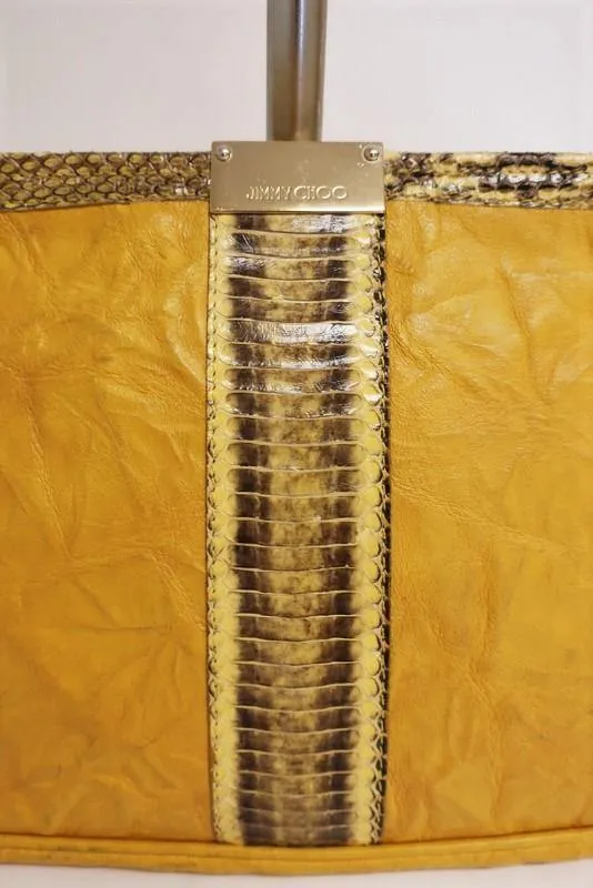 Jimmy Choo Zulu Clutch Yellow Python-Trimmed Leather Evening Bag