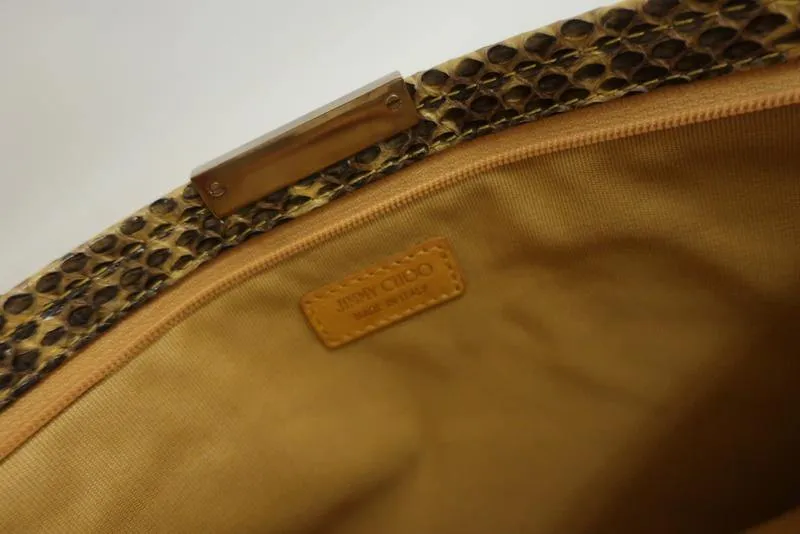 Jimmy Choo Zulu Clutch Yellow Python-Trimmed Leather Evening Bag