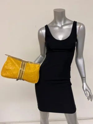 Jimmy Choo Zulu Clutch Yellow Python-Trimmed Leather Evening Bag