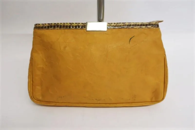 Jimmy Choo Zulu Clutch Yellow Python-Trimmed Leather Evening Bag