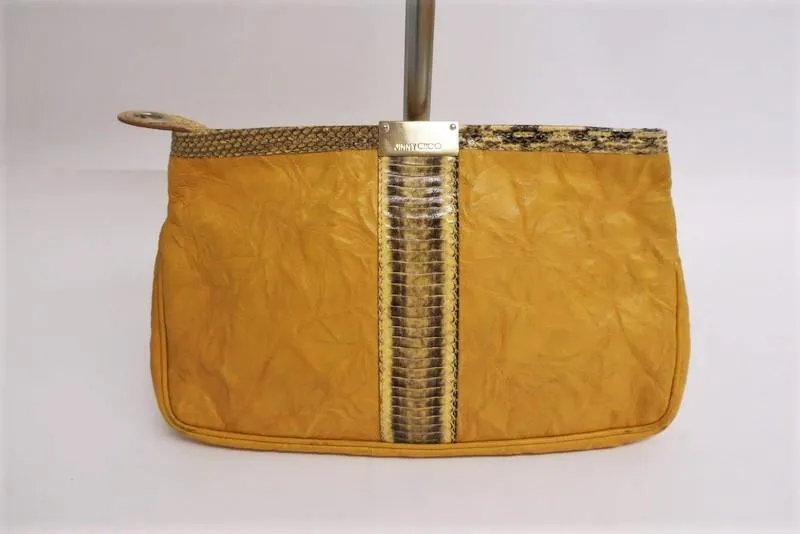 Jimmy Choo Zulu Clutch Yellow Python-Trimmed Leather Evening Bag