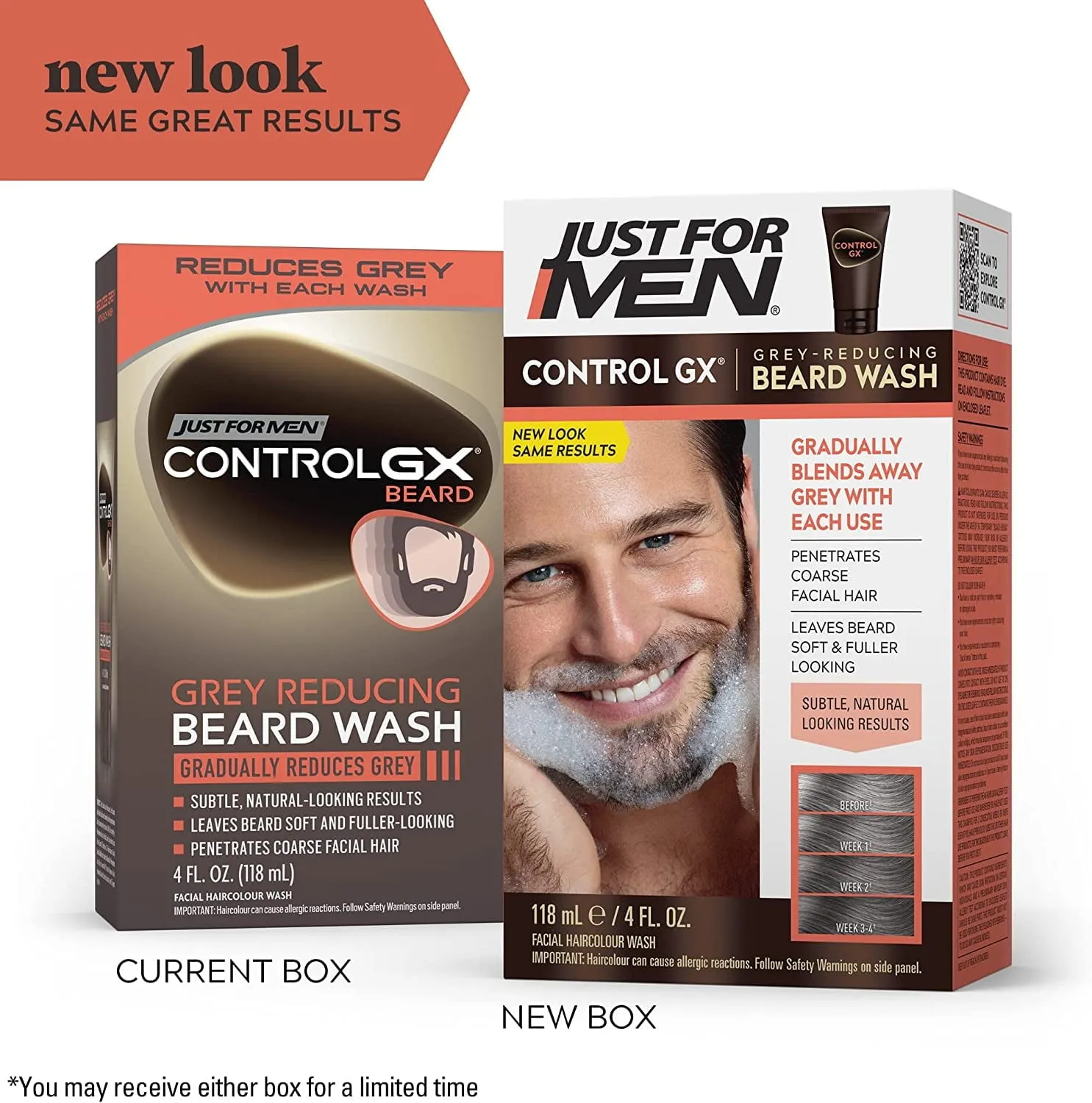 Just for Men Control GX Gradual Grey Reducing Beard Hair Wash, 4 Oz