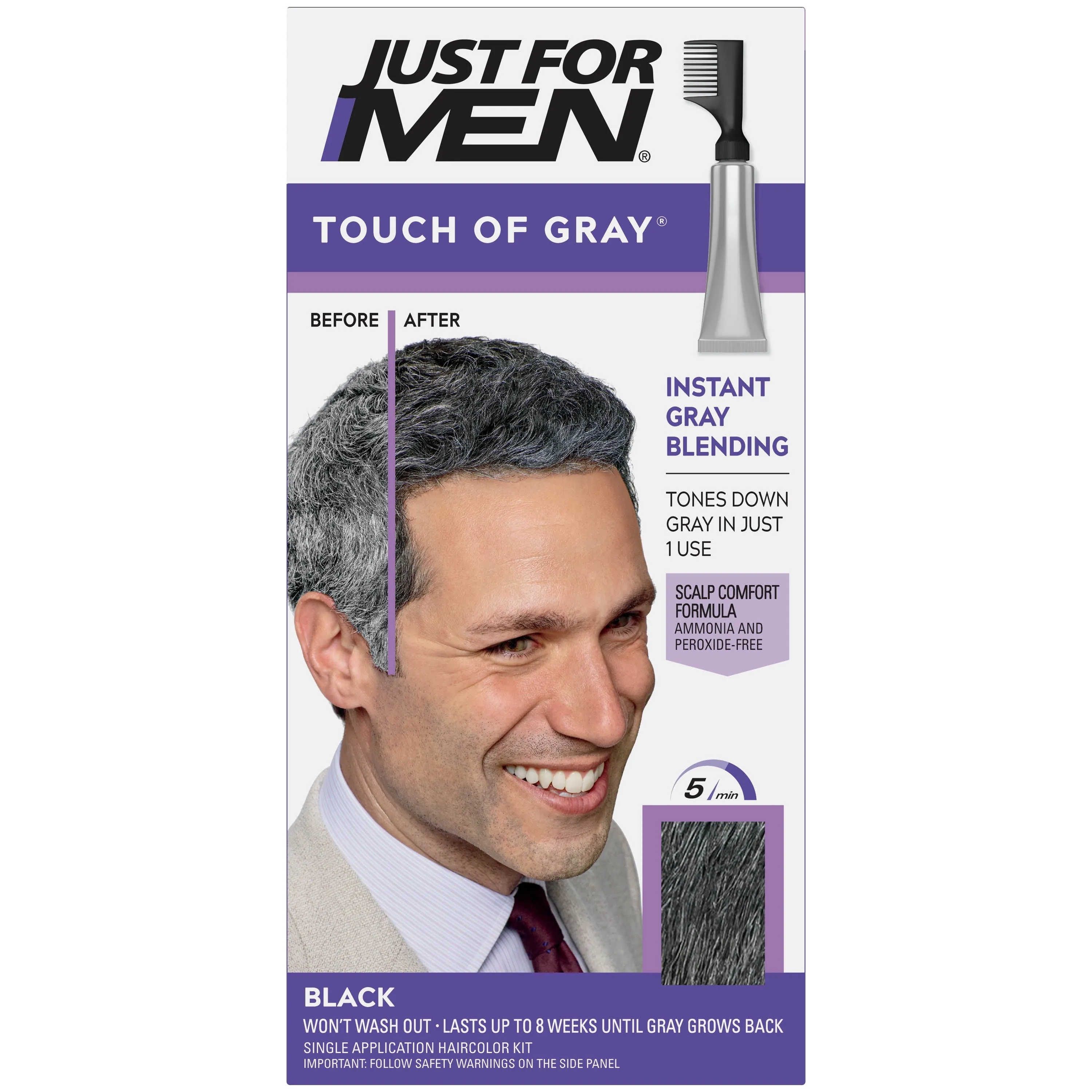 Just For Men Touch of Gray Hair Coloring Treatment T-55 Black, 26 Oz, Pack of 3