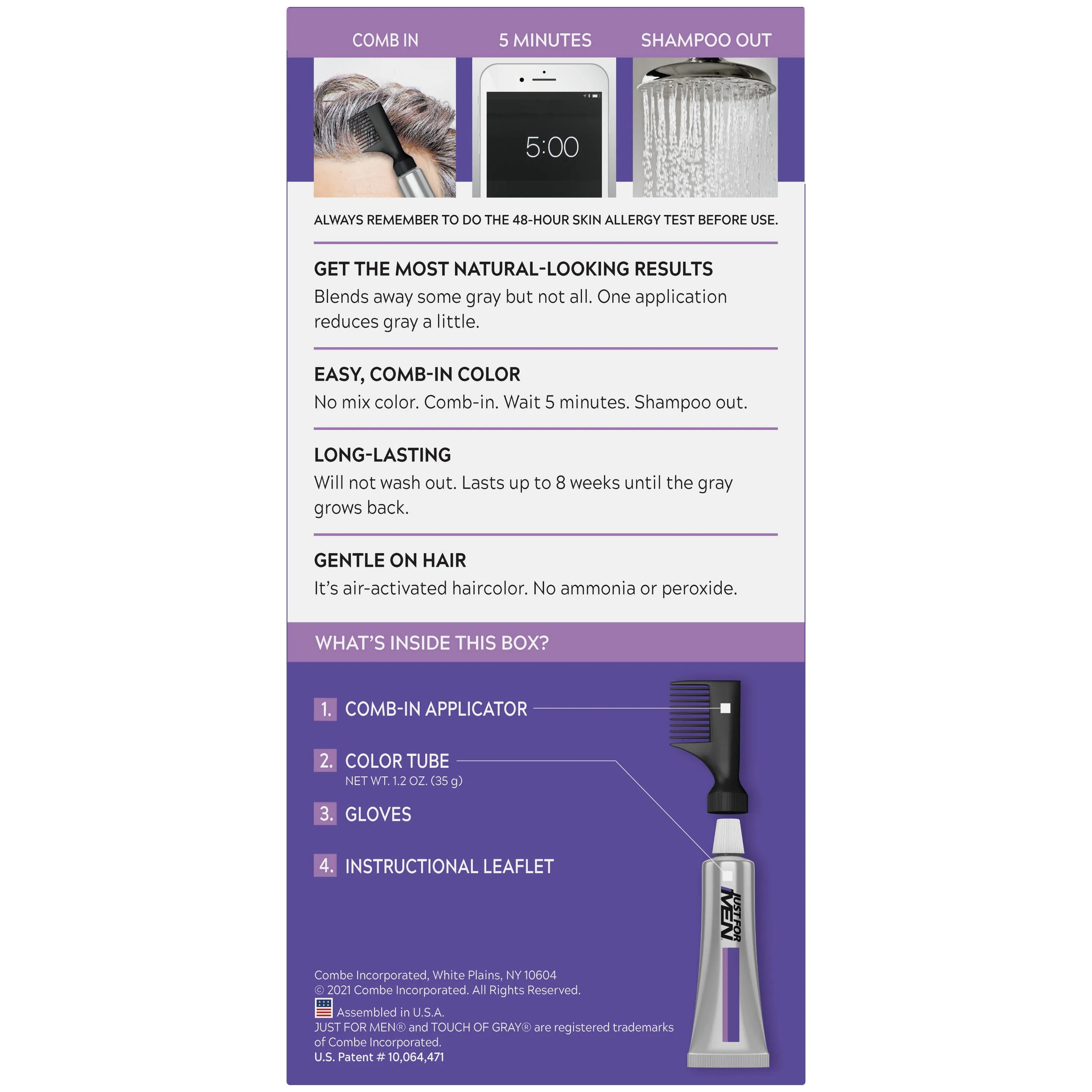 Just For Men Touch of Gray Hair Coloring Treatment T-55 Black, 26 Oz, Pack of 3