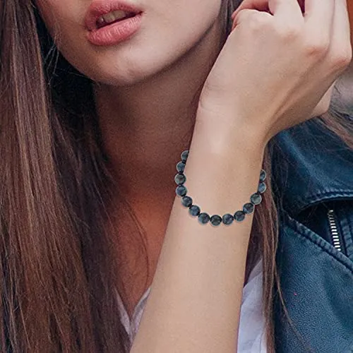King Baby .925 Sterling Silver & 10mm Semi-Precious Stone Unisex Stretch Bracelet with Logo Rondelle Bead - Blue Tiger's Eye, 8-3/4"