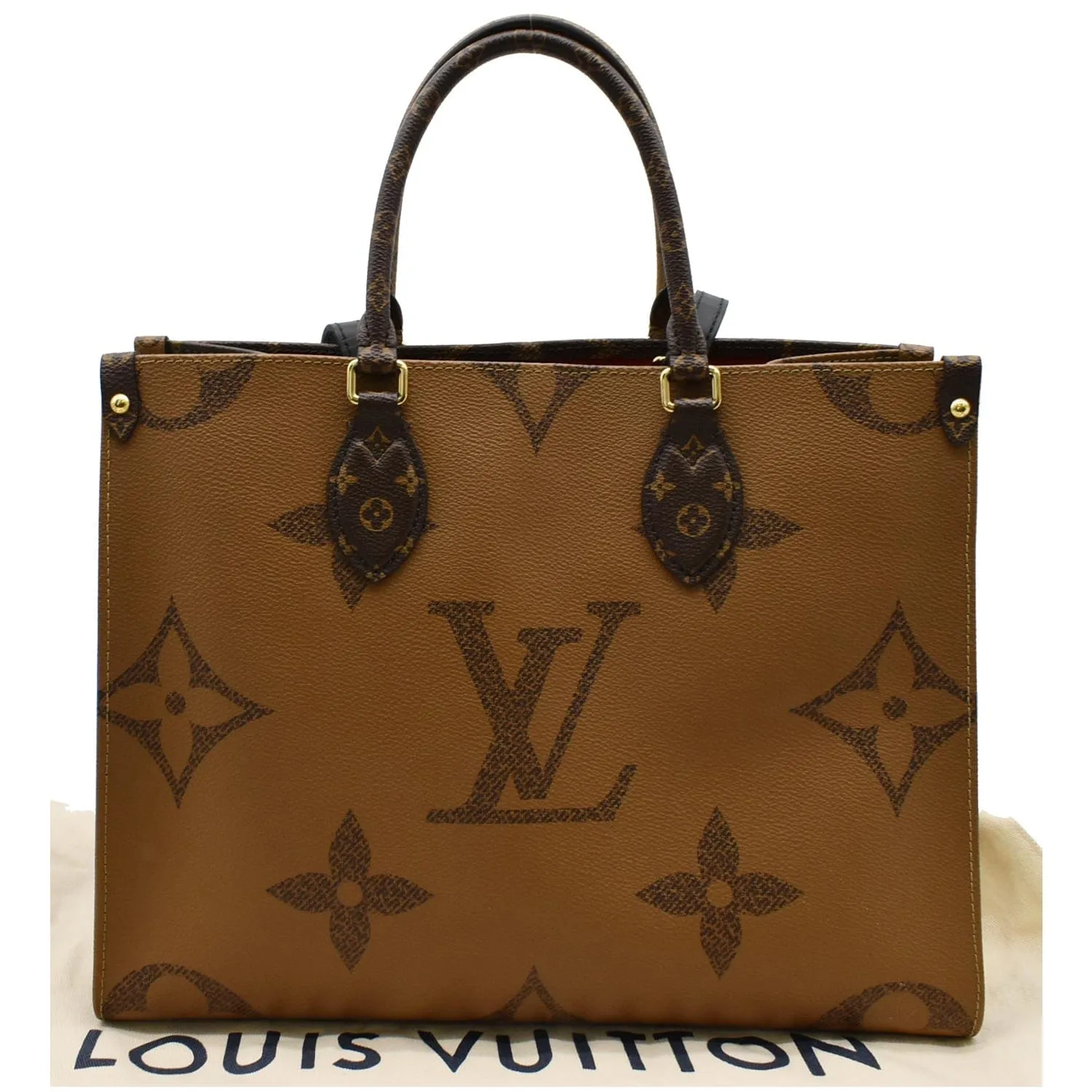 LOUIS VUITTON Onthego MM Giant Monogram Canvas Tote Shoulder Bag Brown