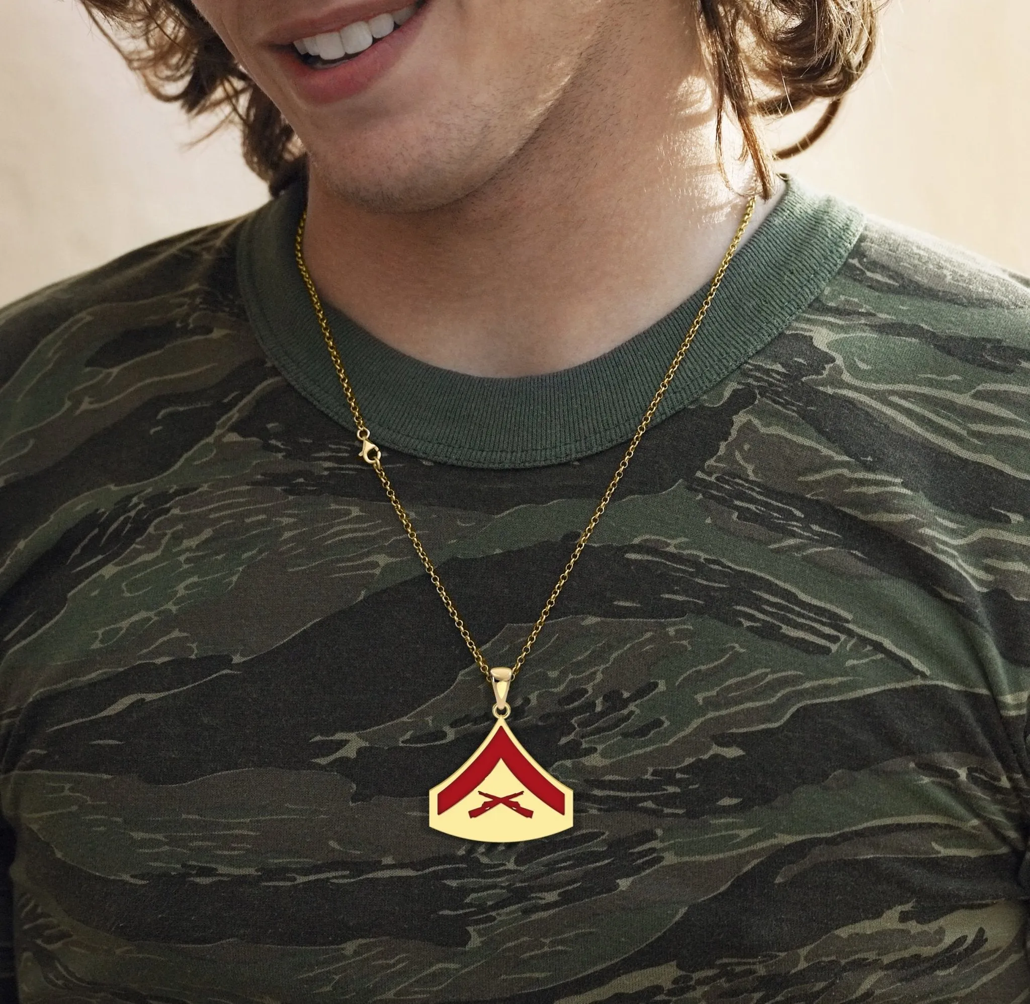 Men's 10k or 14k Yellow or White Gold Lance Corporal US Marine Corps Pendant