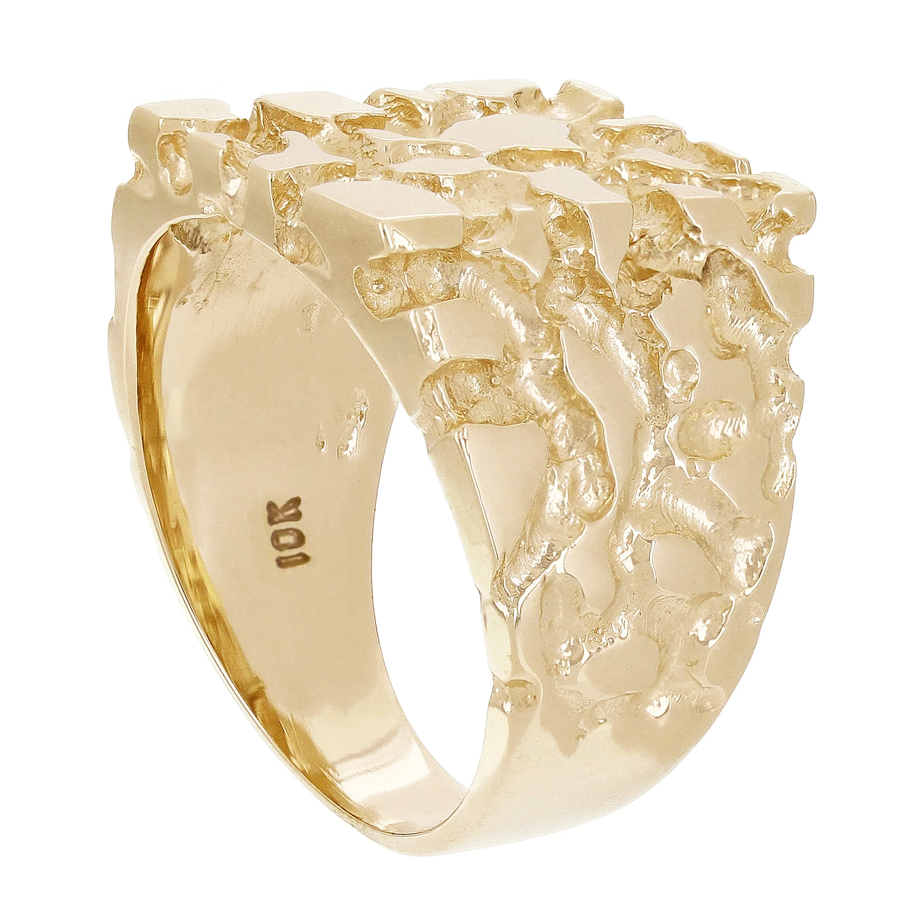 Men's 10k Yellow Gold Nugget Ring 16.4mm Size 7 - 12