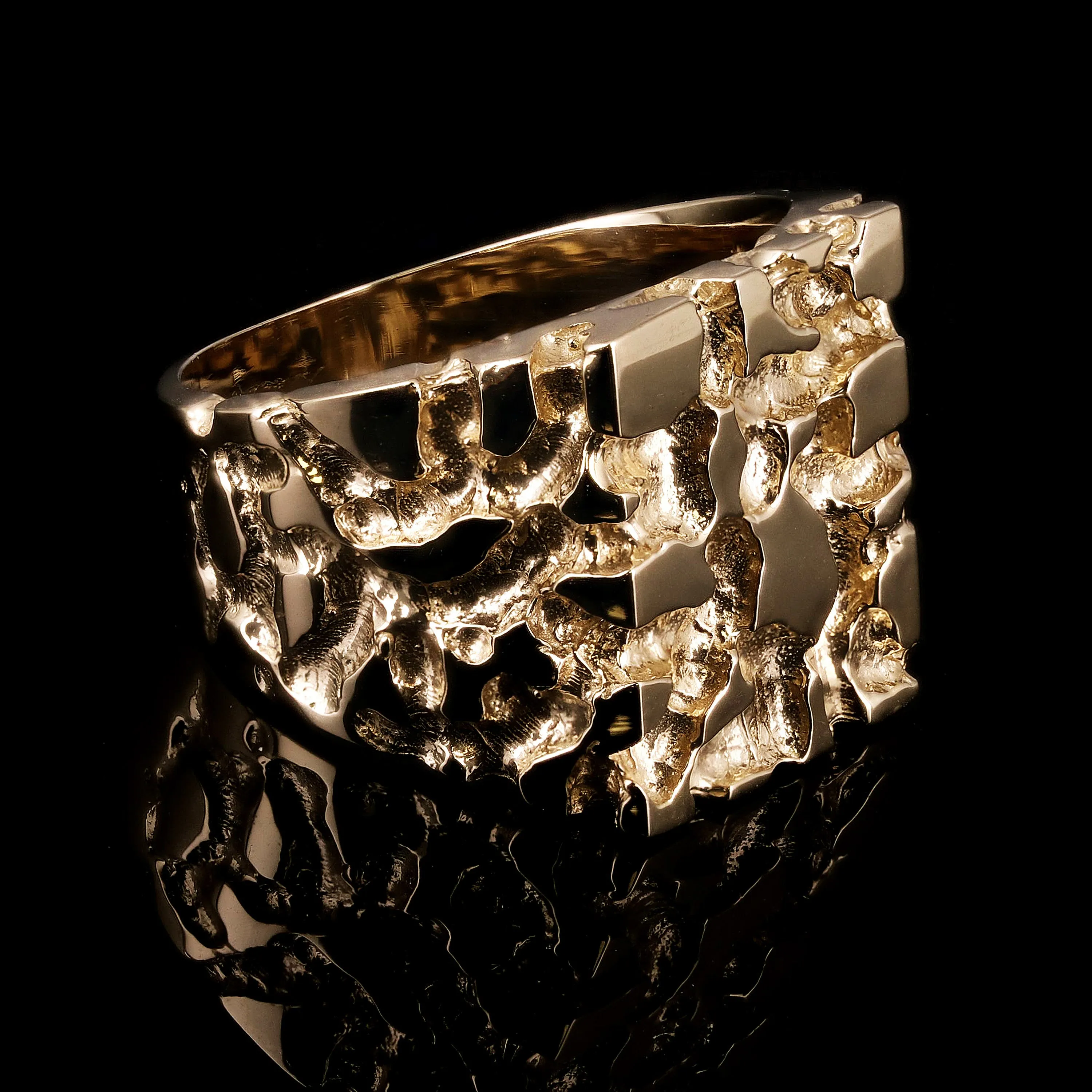 Men's 10k Yellow Gold Nugget Ring 16.4mm Size 7 - 12