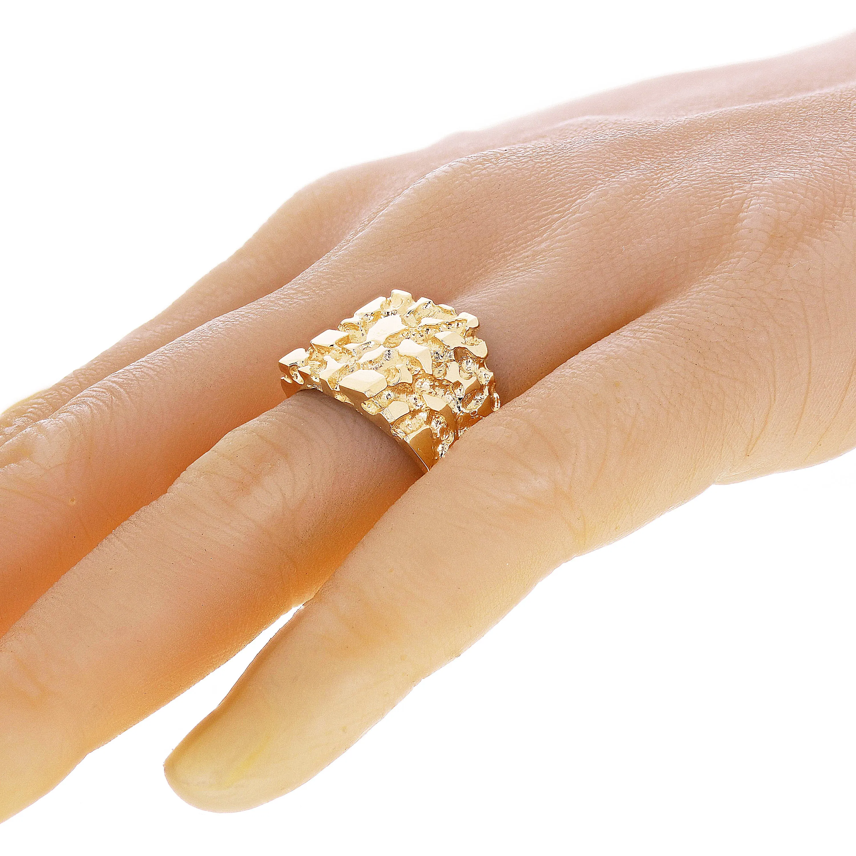 Men's 10k Yellow Gold Nugget Ring 16.4mm Size 7 - 12
