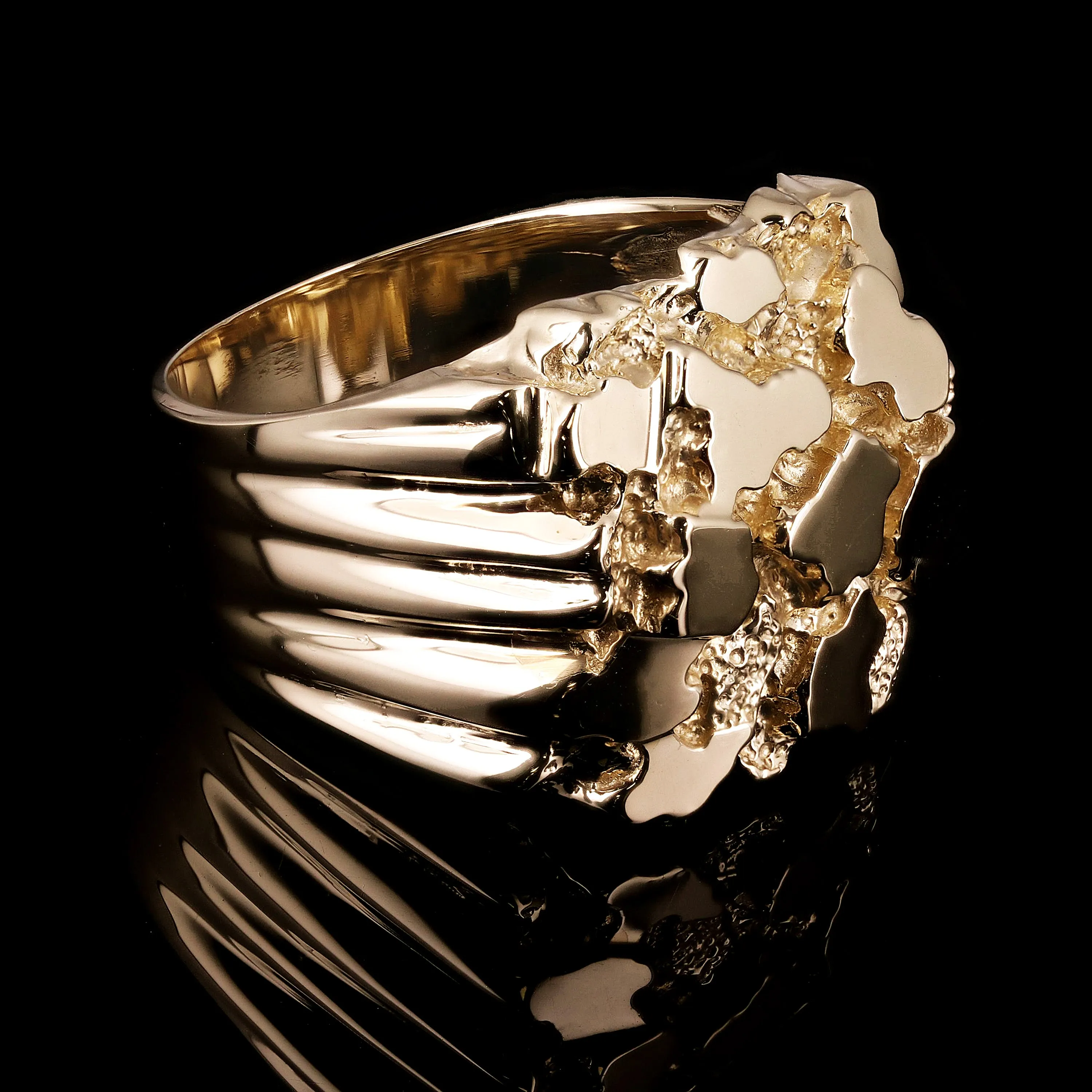 Men's 10k Yellow Gold Solid Heavy Nugget Ring Band 20mm Sizes 7 - 12