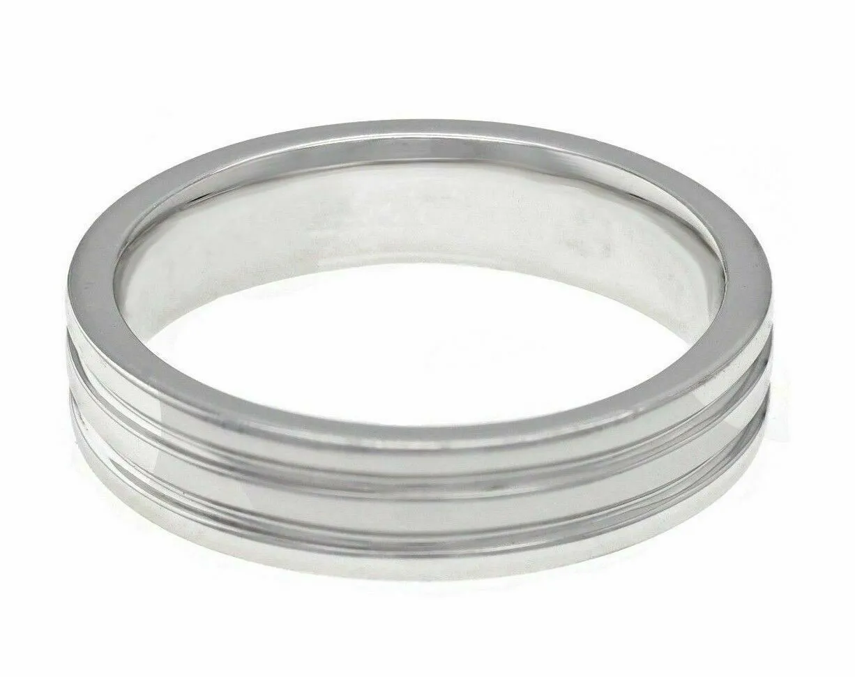 Men's 14k White Gold 5.3mm Wedding Band Ring with Diamond Size 10- 7.8 grams